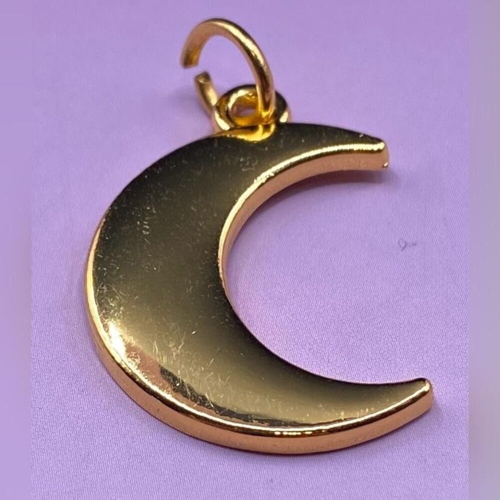 Crescent Moon Pendant Charm Gold Tone Celestial Lunar Necklace Jewelry 1”